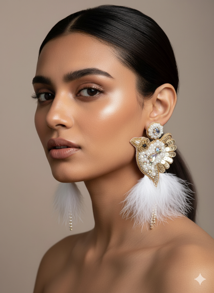 Glamorous Ivory Birdies Handmade Beaded Bird Earrings