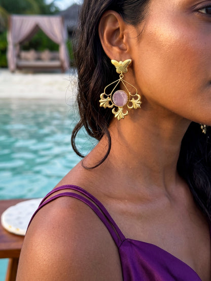 Elowen Butterfly Drops Lilac Handmade Brass Earrings