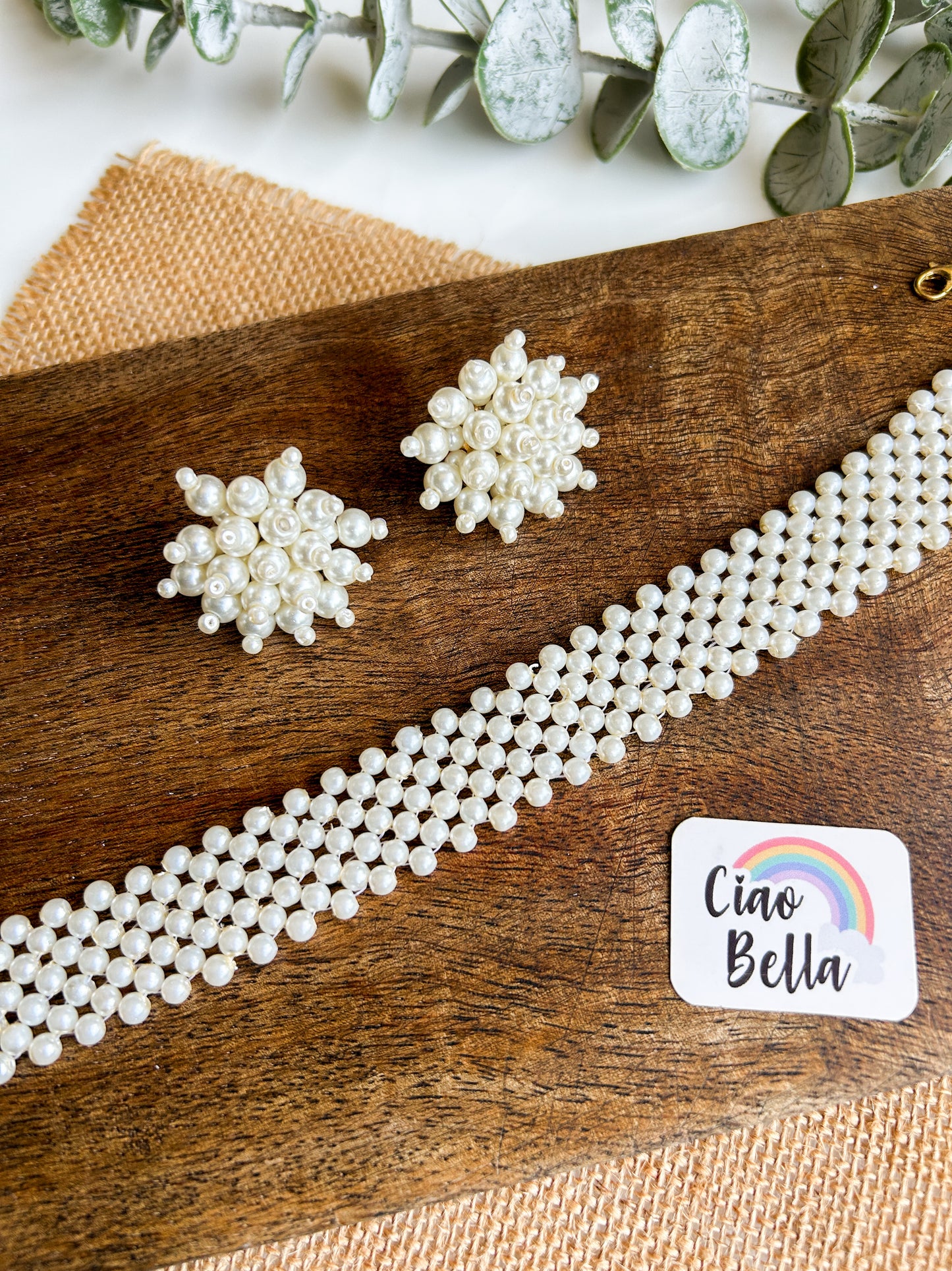 Ira Pearl Handmade Choker Necklace + Earrings Set