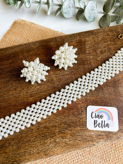Ira Pearl Handmade Choker Necklace + Earrings Set