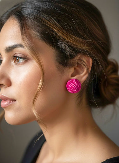 Rose Pink Round Handmade Beaded Stud Earrings