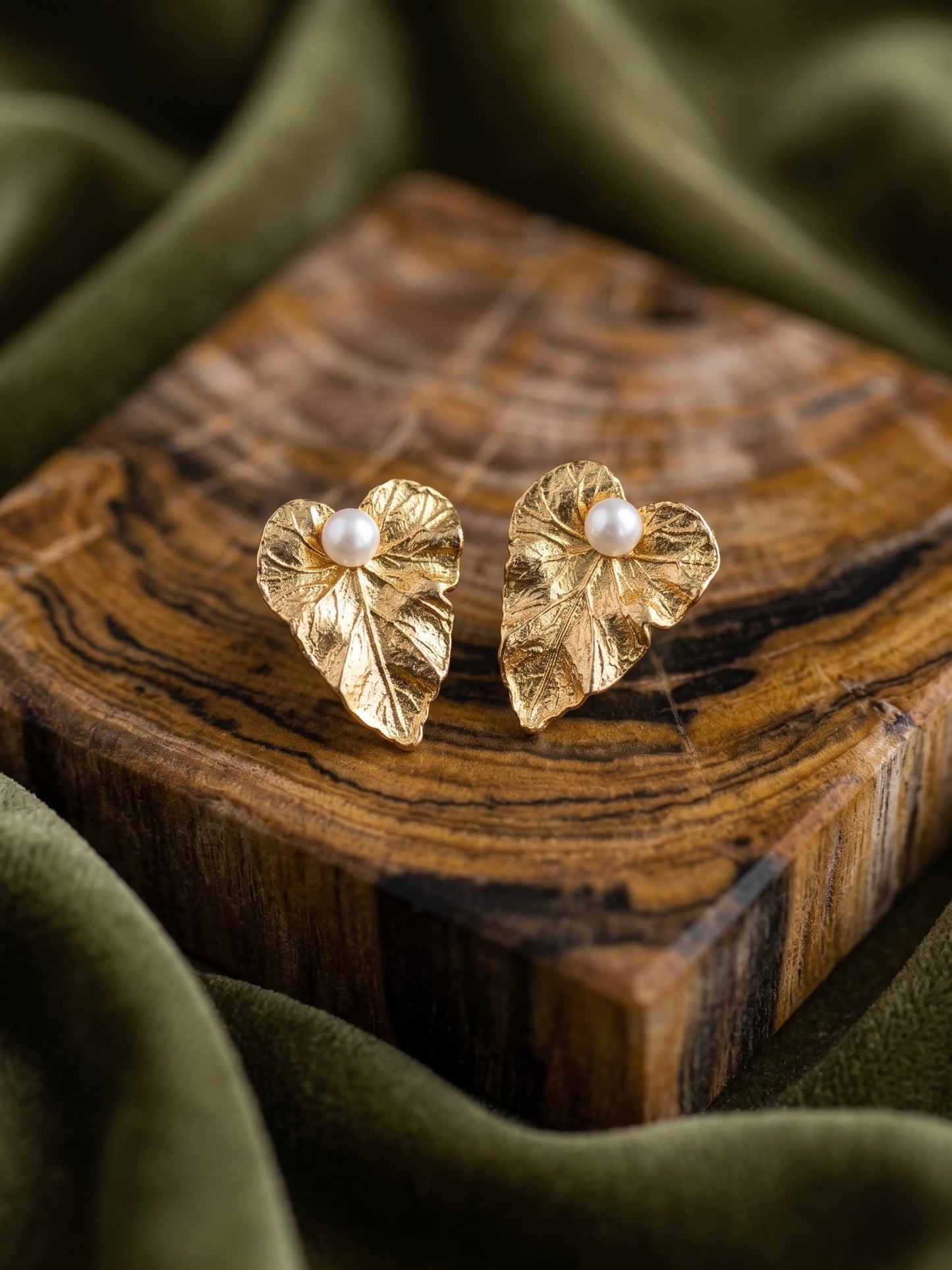 Golden Fern Pearl Handmade Brass Earrings