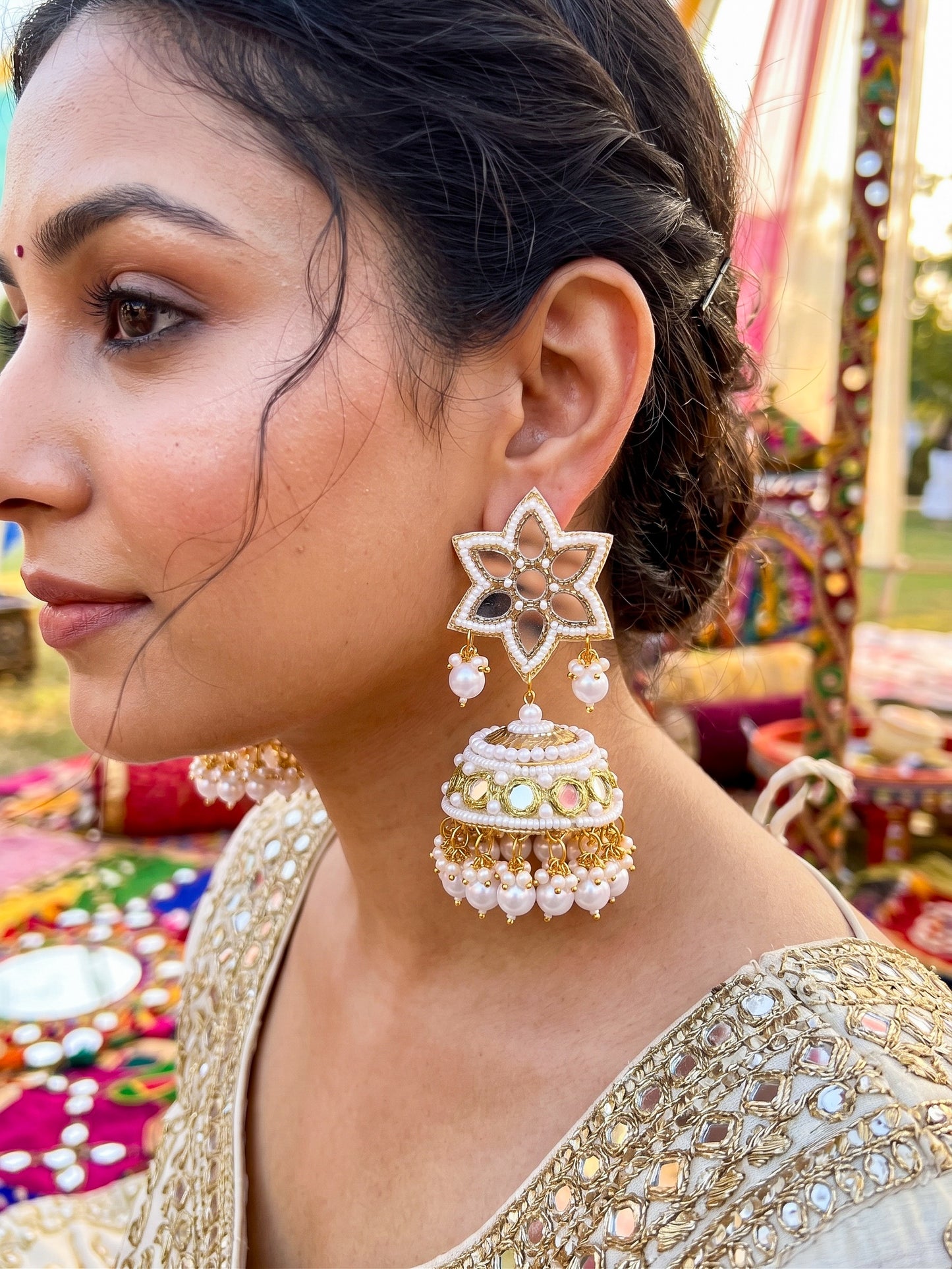 Noor Mirror Handmade Beaded Jhumka Earrings