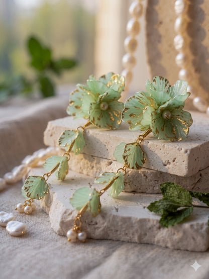 Aurelia Flower Mint Green Statement Handmade Beaded Earrings