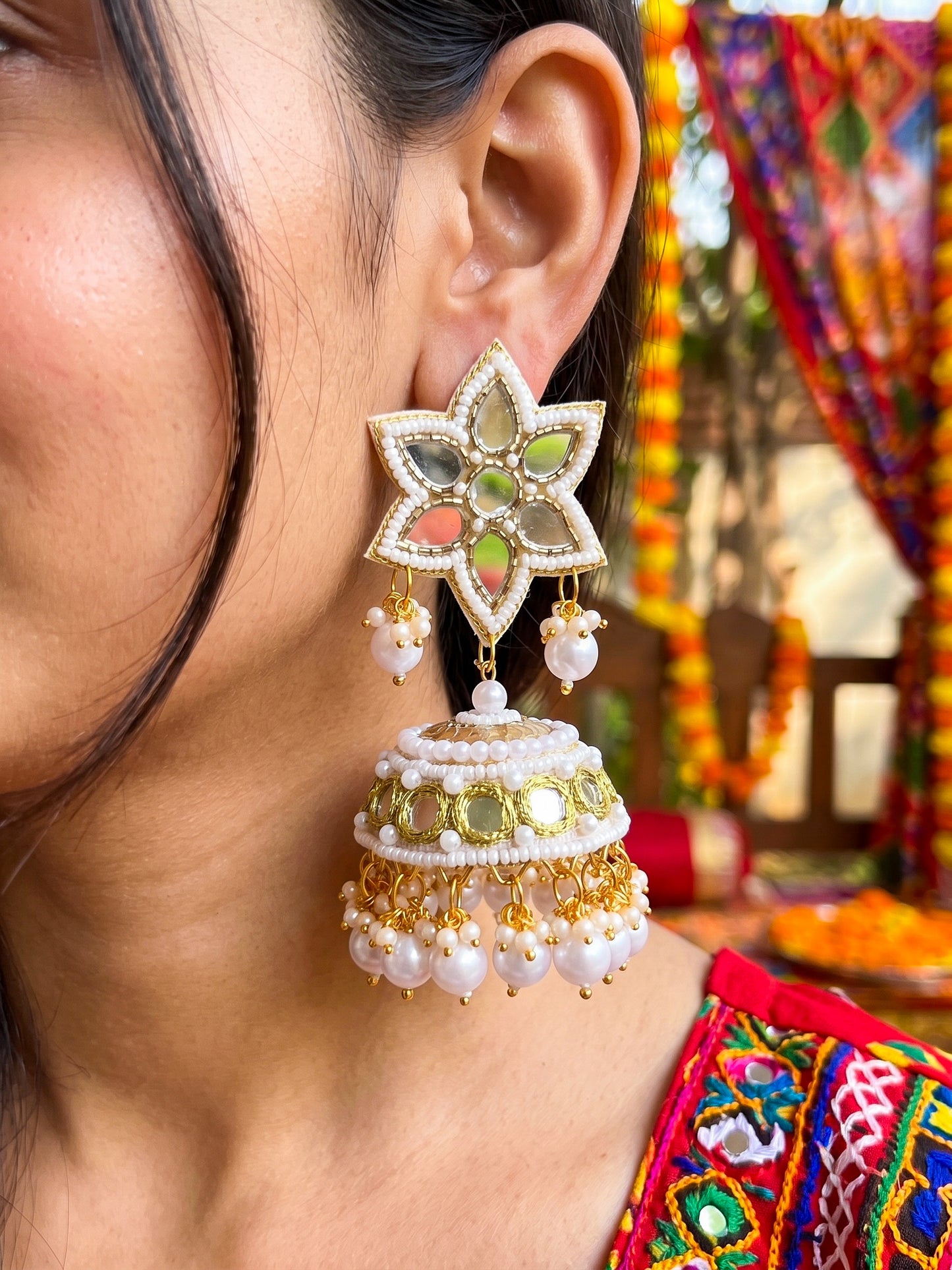 Noor Mirror Handmade Beaded Jhumka Earrings