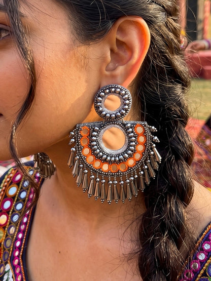 Chandrika Mirror Orange Handmade Beaded Earrings