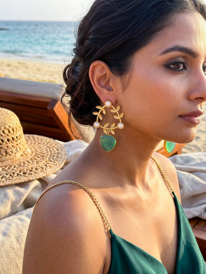 Olivia Teal Green Drop Handmade Brass Earrings