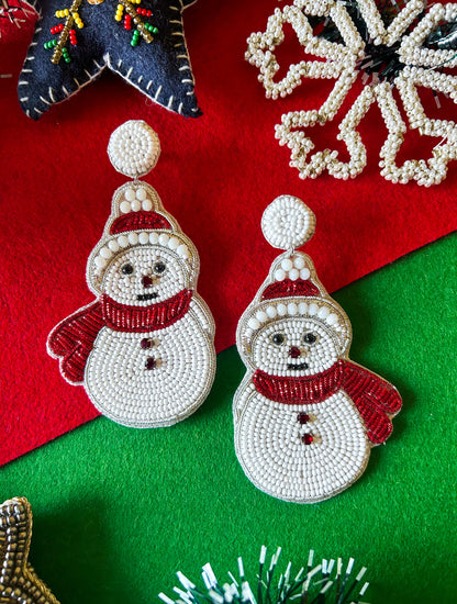 Frosty - The Snowman Handmade Beaded Christmas Earrings