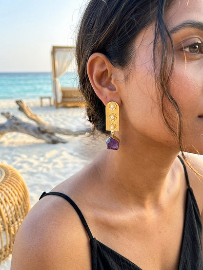 Flora Royale – Amethyst Handmade Brass Earrings