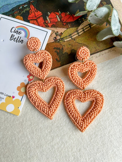 Peach Love Heart Earrings