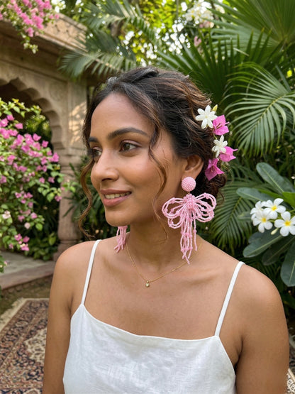 Pookie Bow (Baby Pink) Handmade Beaded Earrings
