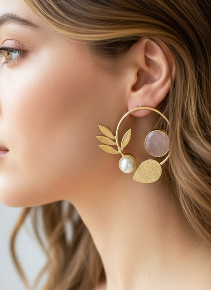 Orelia Blush Pink Stud Handmade Brass Earrings