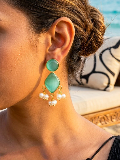 Gem Drop – Teal Handmade Brass Earrings