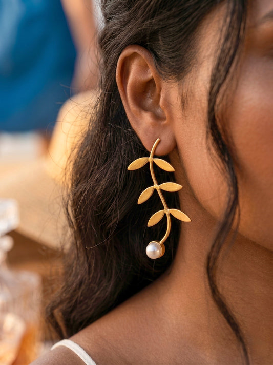 Pearl Vine Handmade Brass Earrings