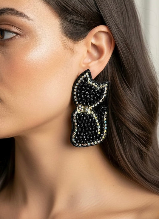 Luna Cat Handmade Beaded Earrings