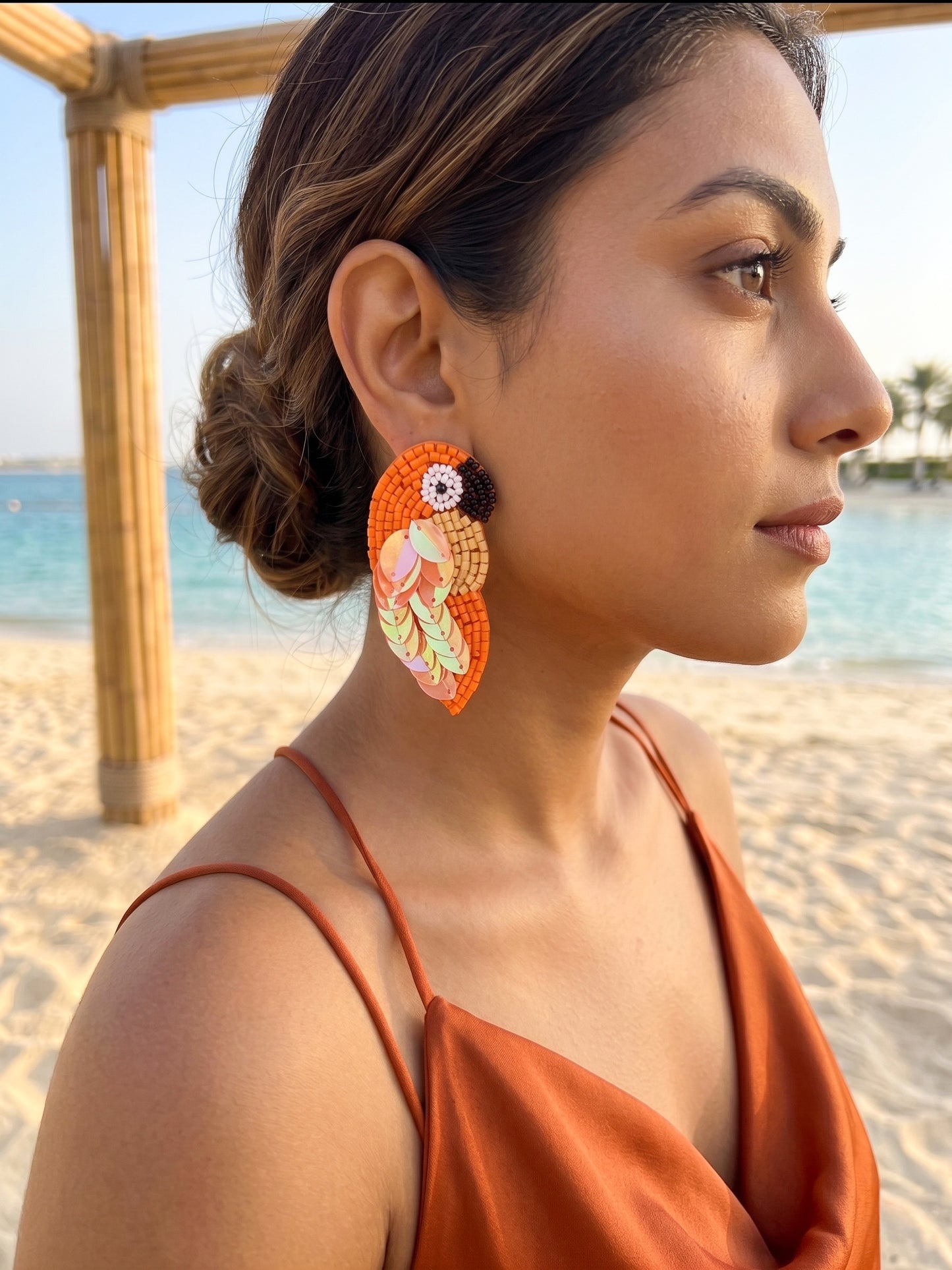 Orange Parrot Handmade Beaded Bird Earrings