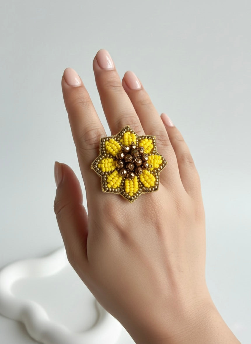 Sunflower Handmade Beaded Flower Ring