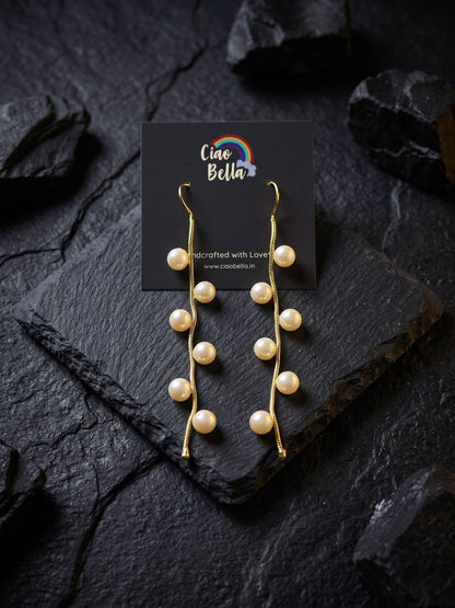 Golden Pearl Trail Handmade Brass Earrings