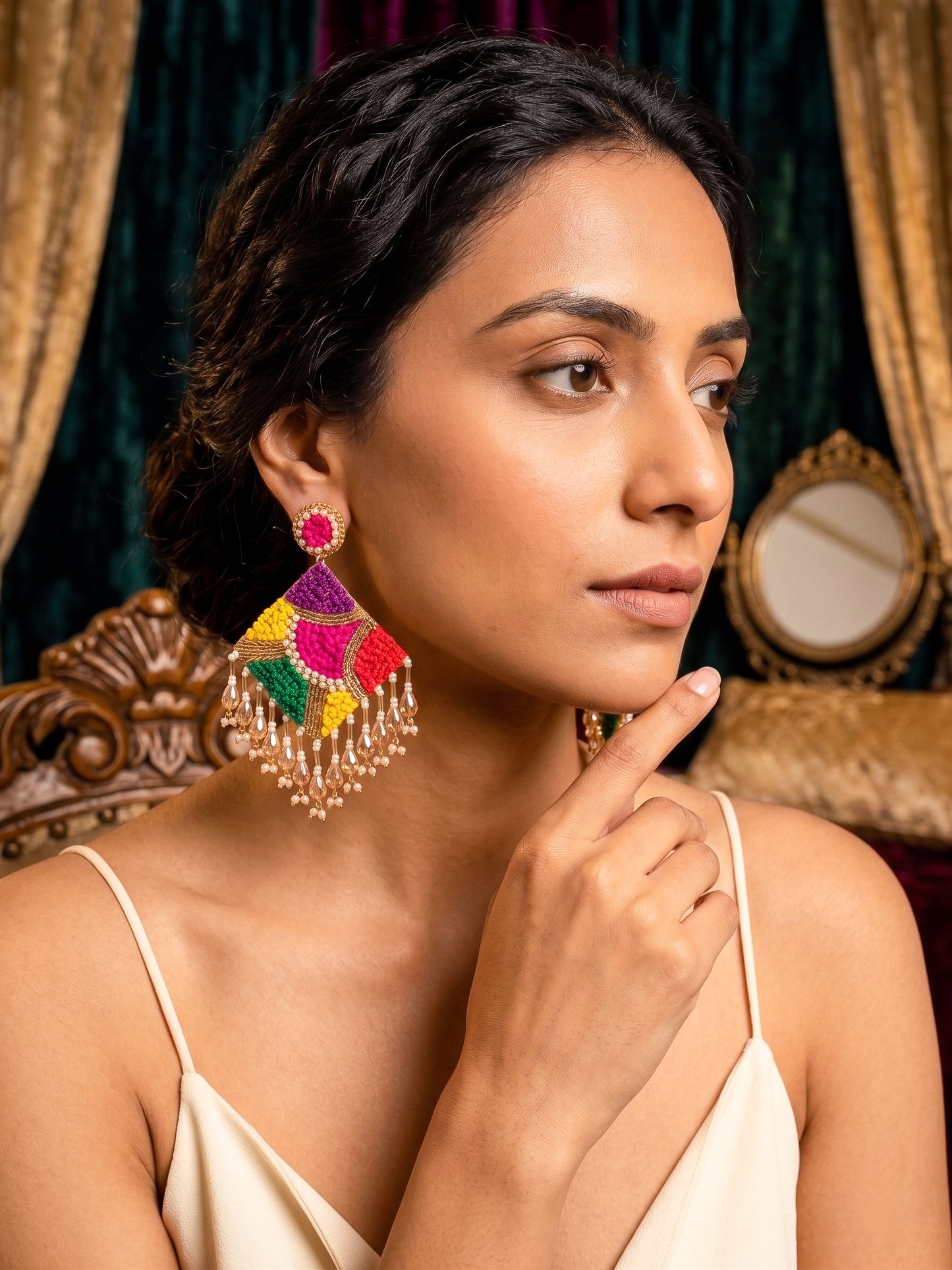 Rainbow Rangoli Handmade Beaded Earrings