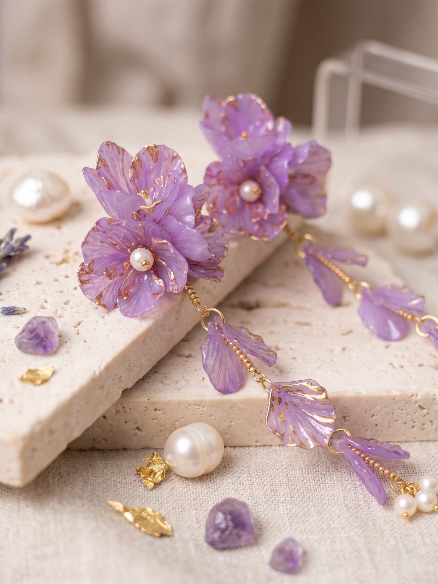 Aurelia Flower Lilac Purple Statement Handmade Beaded Earrings
