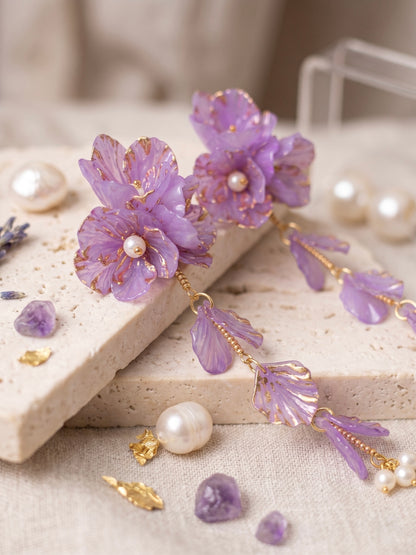 Aurelia Flower Lilac Purple Statement Handmade Beaded Earrings