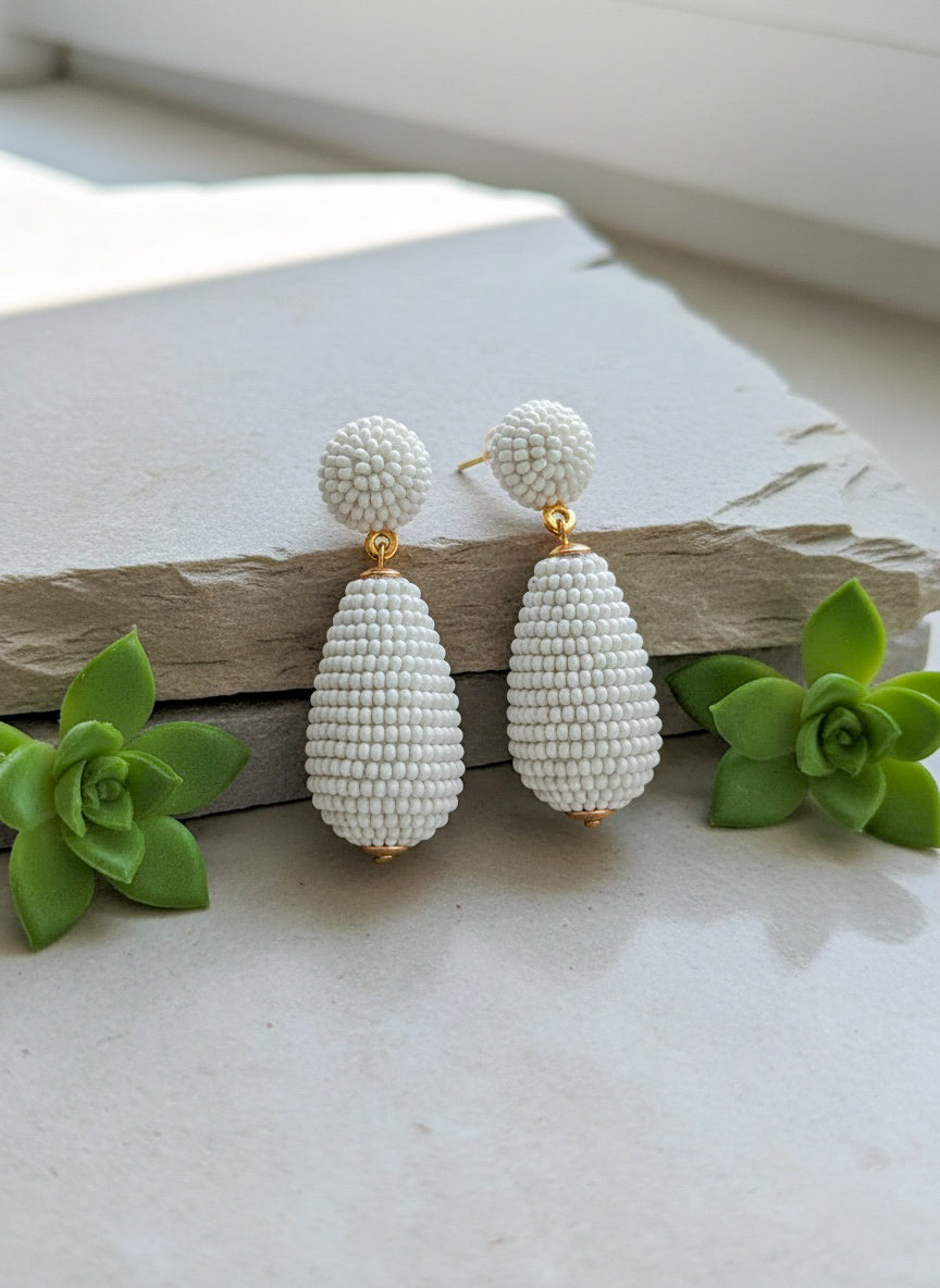 Snow White Drop Handmade Beaded Earrings