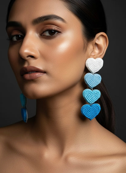 Cool Blue Love Drops Handmade Beaded Earrings