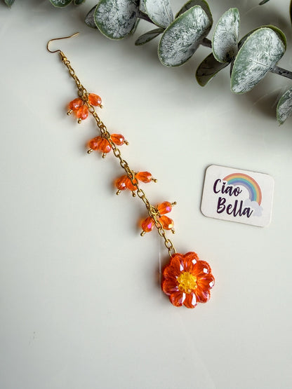 Sparkling Orange Daisy Handmade Beaded Maangtika
