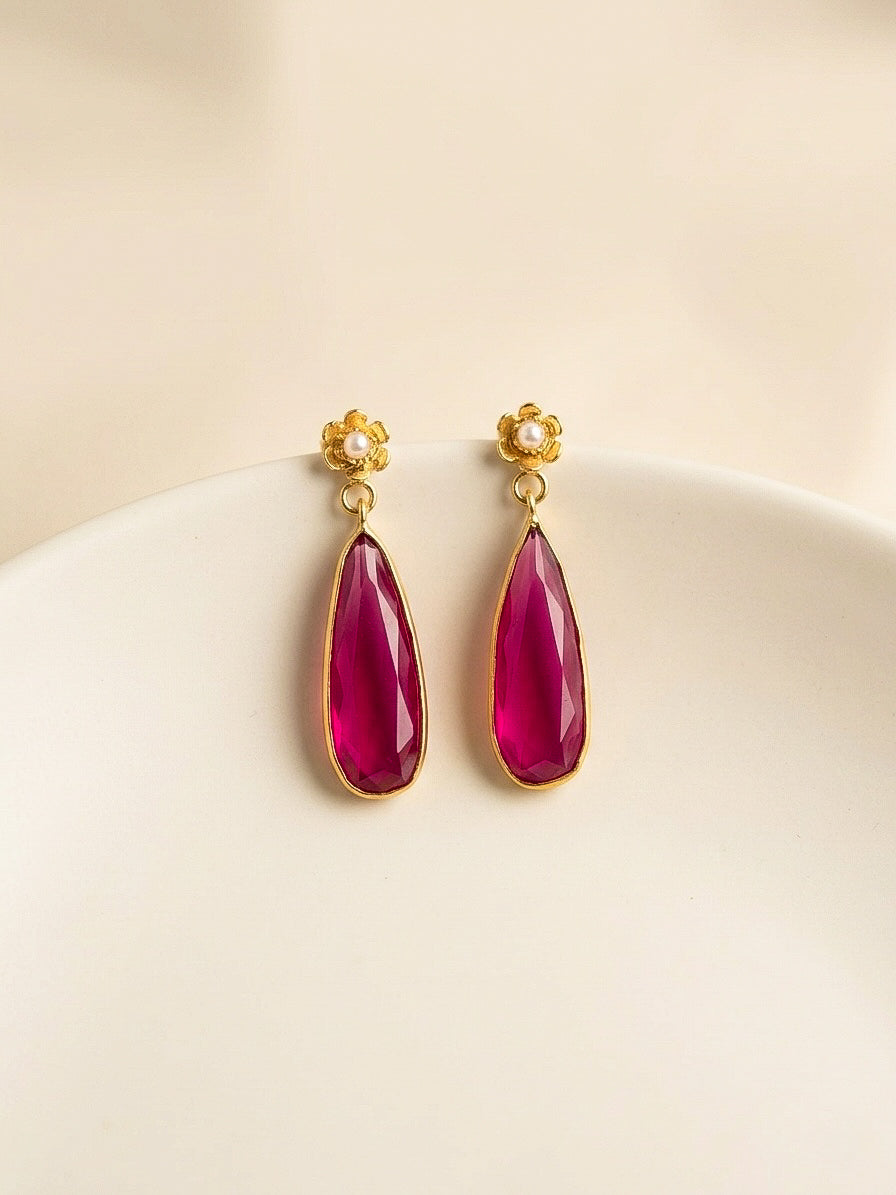 Pixie Drops Rosey Pink Handmade Brass Earrings
