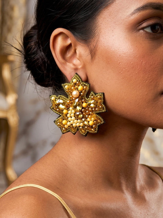 Golden Autumn Leaf Handmade Beaded Earrings