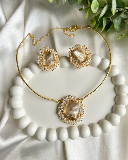 Baroque Pearl Handmade Brass Necklace Set