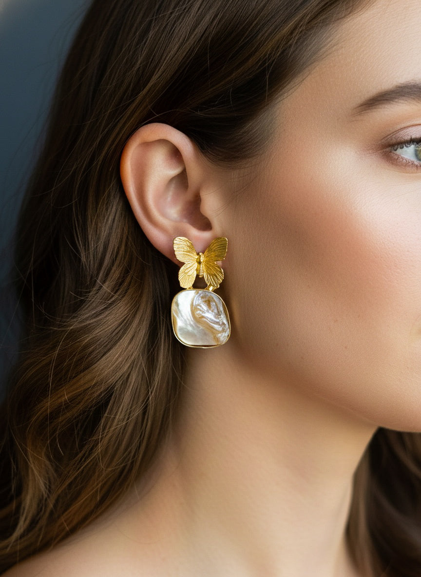 Golden Butterfly Handmade Brass Earrings