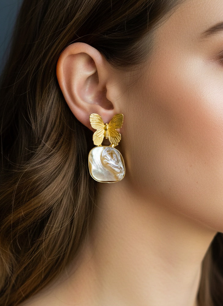 Golden Butterfly Handmade Brass Earrings