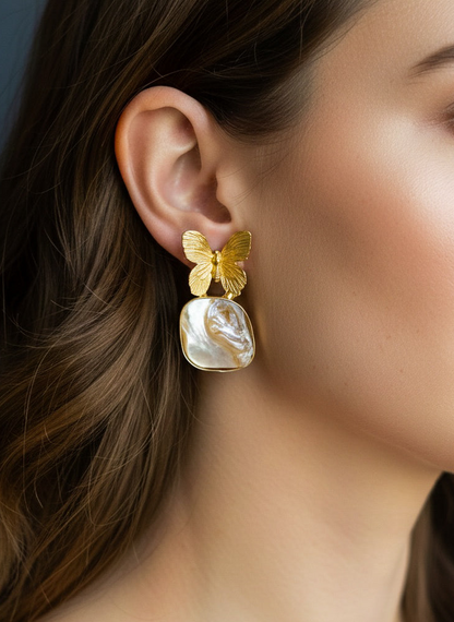 Golden Butterfly Handmade Brass Earrings