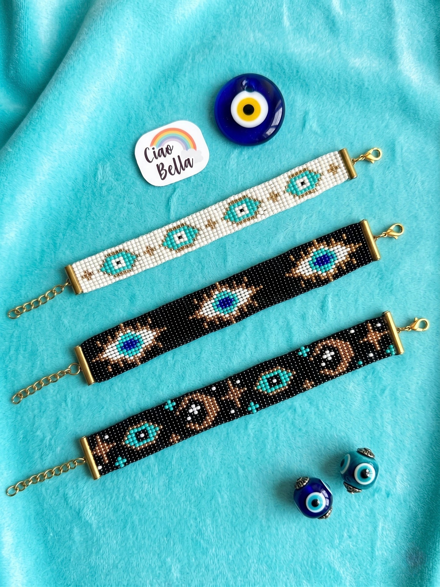Triple Luck Stack Handmade Beaded Evil Eye Bracelet
