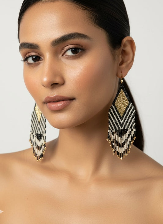 Golden Diamond Handmade Beaded Earrings