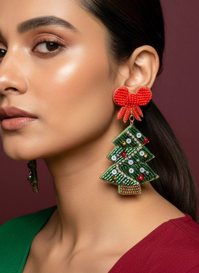 Christmas Tree Handmade Beaded Earrings