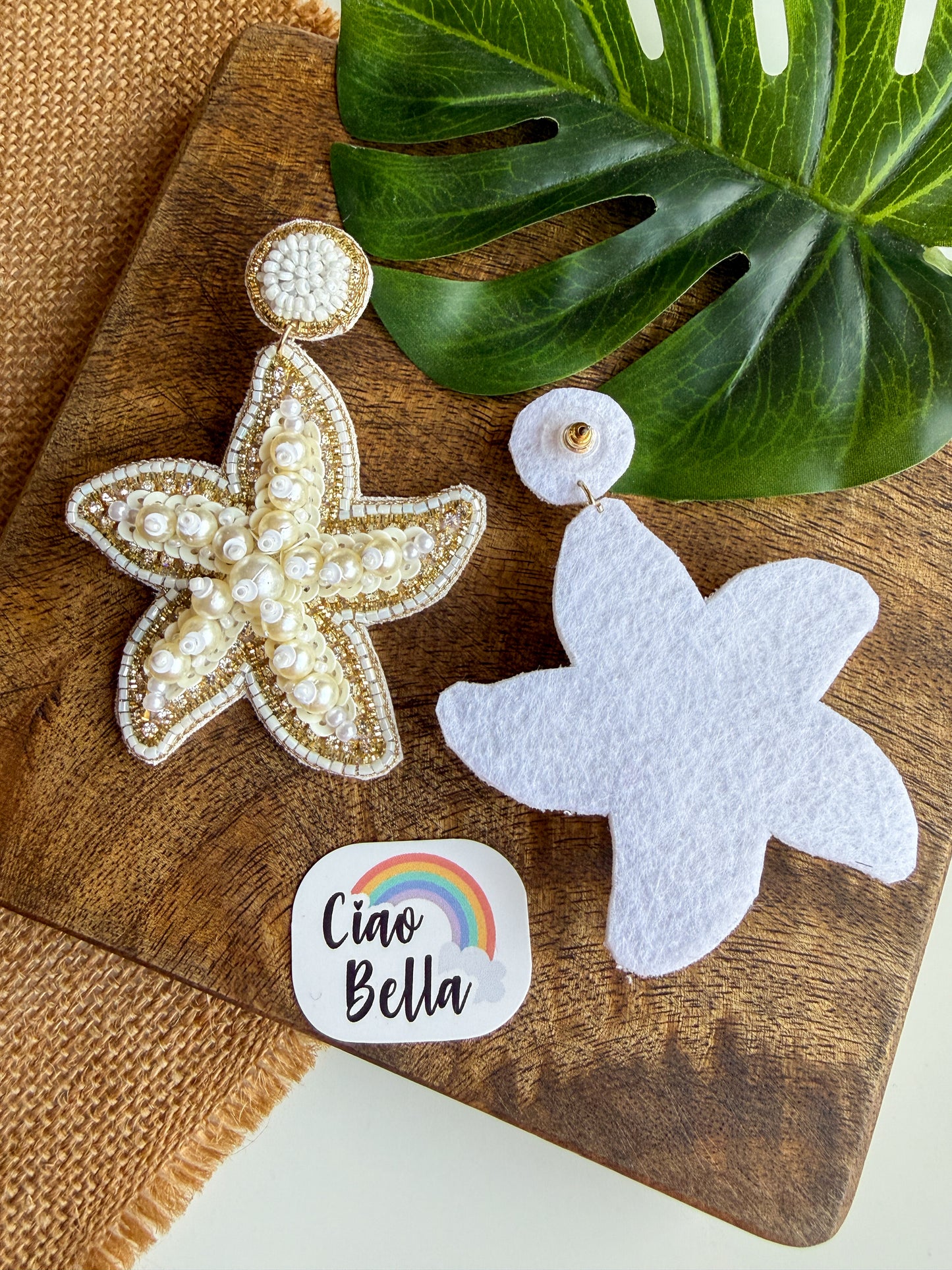 Ivory Pearl Glam Starfish Handmade Beaded Earrings