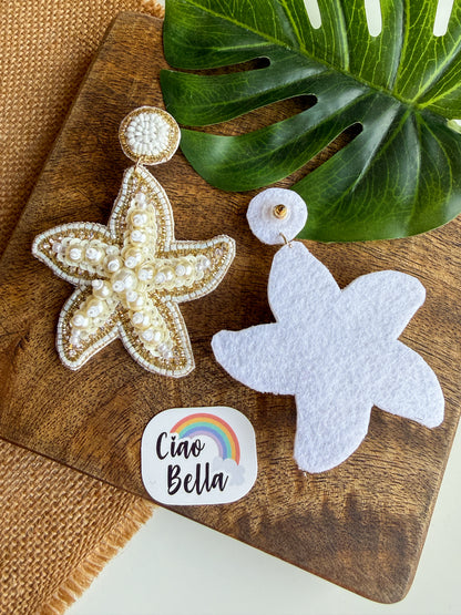 Ivory Pearl Glam Starfish Handmade Beaded Earrings
