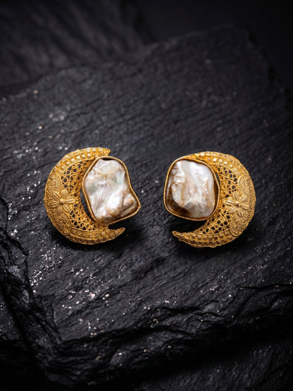 Eclipse Mother of Pearl Handmade Brass Earrings