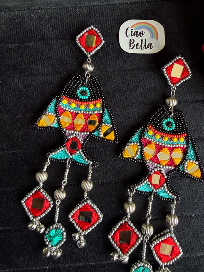 Matsya Mirror Handmade Beaded Earrings