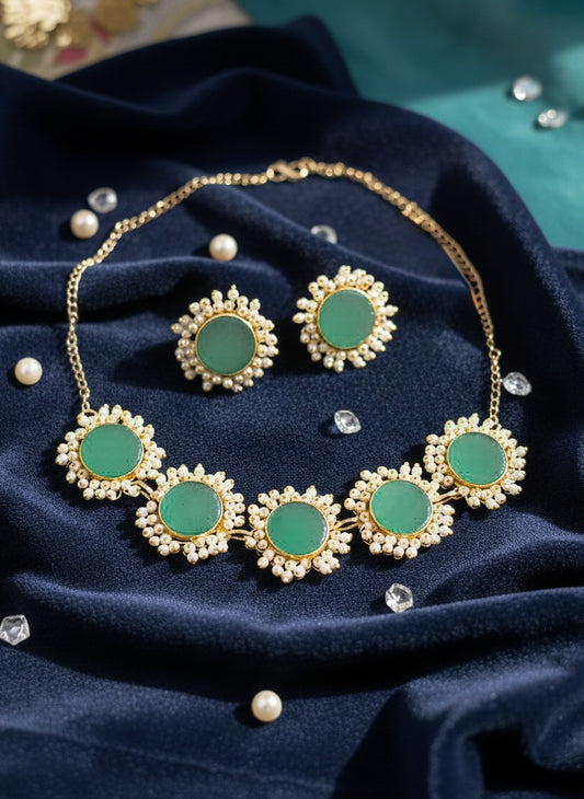Sitara Green Pearl Handmade Brass Necklace Set