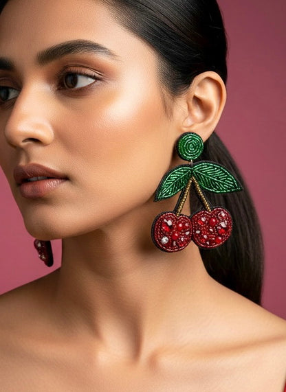 Cherry Love Handmade Beaded Earrings