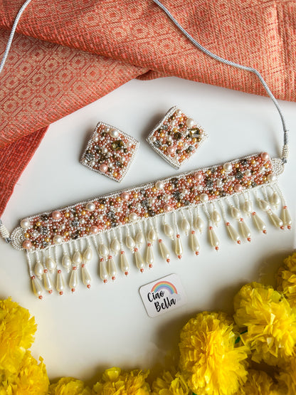 Blushing Rose Gold Handmade Beaded Choker Set