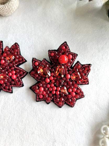 Red Autumn Leaf Handmade Beaded Earrings