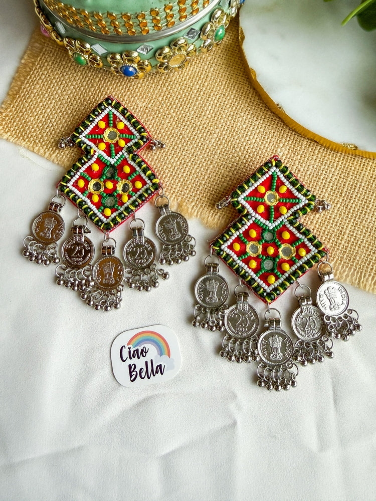 Chaukor Mirror Handmade Beaded Earrings