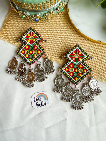 Chaukor Mirror Handmade Beaded Earrings