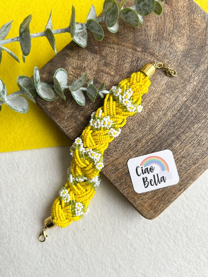 Luxe Flora Yellow Handmade Beaded Bracelet