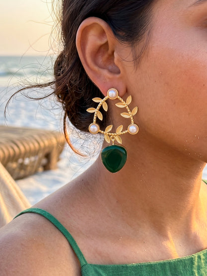 Olivia Emerald Green Drop Handmade Brass Earrings