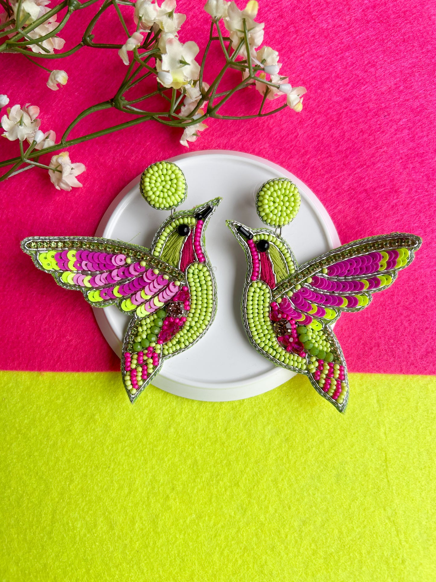 Humming Bird Handmade Beaded Earrings